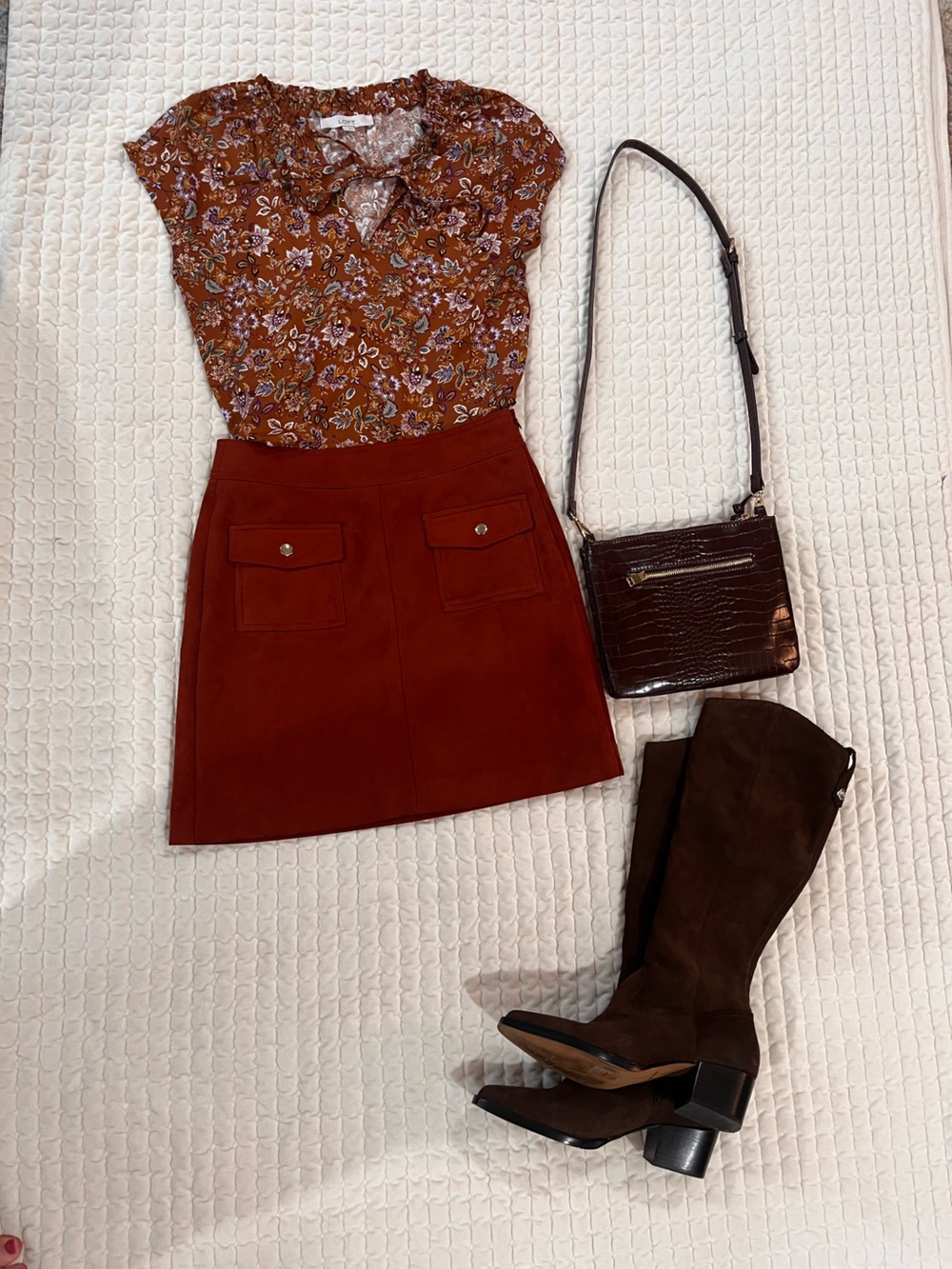 LOFT Rust Suede Pocket A-Line Mini Skirt